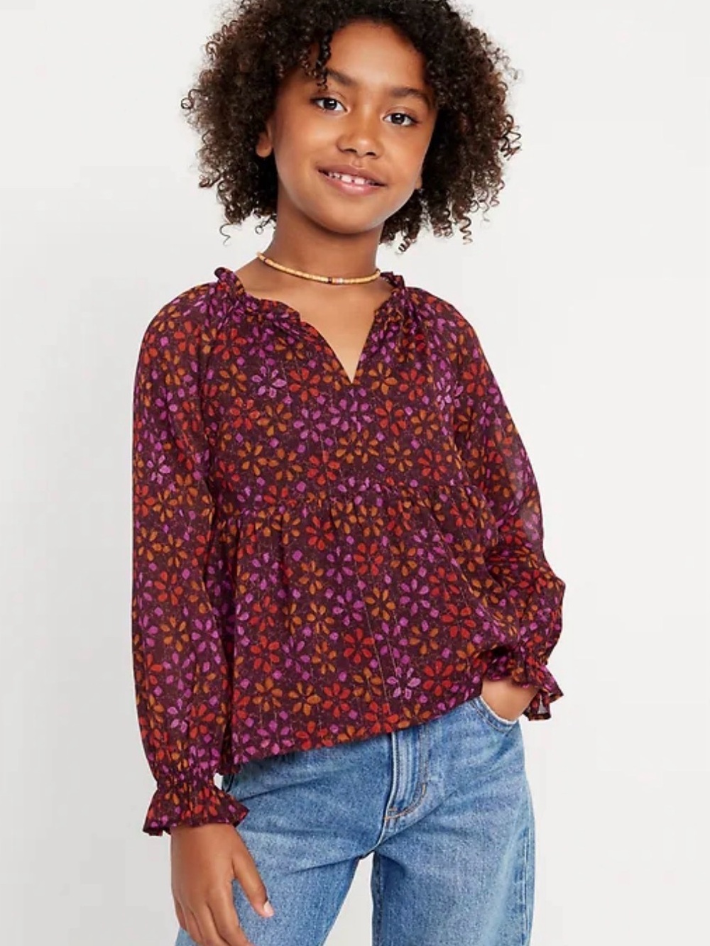 Old Navy Fall Floral Chiffon Patterned Girls Large Long Sleeve Blouse Brand New